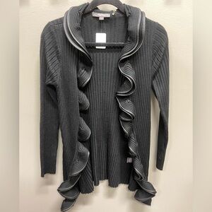 Chic Black Ruffled Women's Cardigan